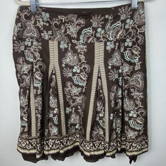 Esprit Brown Floral Print Skirt Tulle Boho Womens Size 12 Bohemian Layering Mini - Picture 7 of 12